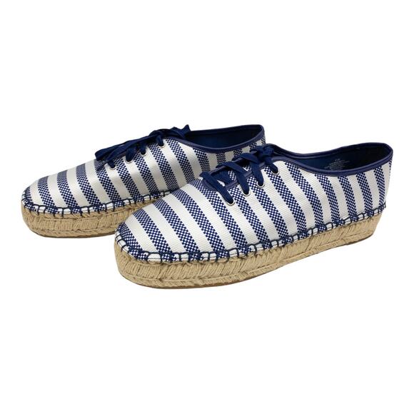 Nine West  Lace Up Espadrille Platform Sneakers 9.5 Blue & White Gingerbread - Picture 3 of 12